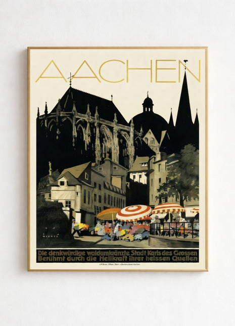 Aachen Germany Vintage Travel Unframed Poster (1928) — Cathedral Market Scene by Jupp Wiertz
