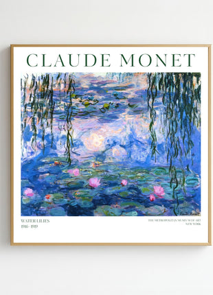 “Water Lilies” (c. 1916–1919) – Monet Impressionist Pond with Pink Lilies and Reflections. Unframed