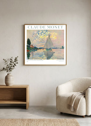 “Sailboat at Le Petit-Gennevilliers” (1874) – Claude Monet River Scene Print, Impressionist Wall Art. Unframed