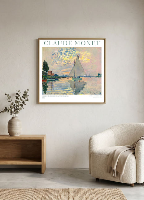 “Sailboat at Le Petit-Gennevilliers” (1874) – Claude Monet River Scene Print, Impressionist Wall Art. Unframed