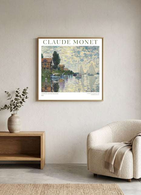 “At Petit-Gennevilliers” (1874) – Claude Monet River Scene Print, Impressionist Wall Art. Unframed