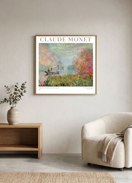 “The Boat Studio on the Seine” (1875) – Claude Monet River Scene Print, Impressionist Wall Art. Unframed