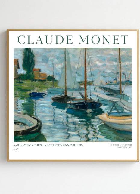 “Boats Moored at Le Petit-Gennevilliers” (1874) – Claude Monet River Scene Print, Impressionist Wall Art. Unframed