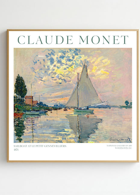 “Sailboat at Le Petit-Gennevilliers” (1874) – Claude Monet River Scene Print, Impressionist Wall Art. Unframed