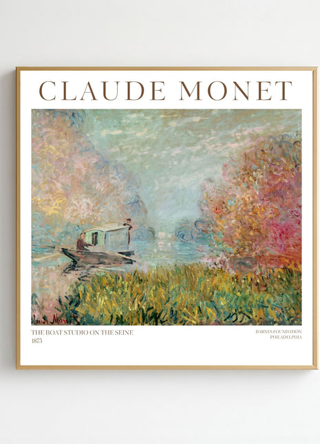 “The Boat Studio on the Seine” (1875) – Claude Monet River Scene Print, Impressionist Wall Art. Unframed