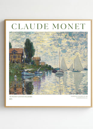 “At Petit-Gennevilliers” (1874) – Claude Monet River Scene Print, Impressionist Wall Art. Unframed