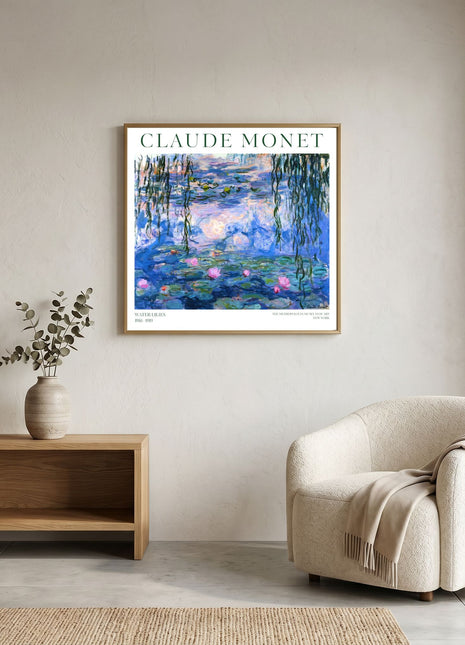 “Water Lilies” (c. 1916–1919) – Monet Impressionist Pond with Pink Lilies and Reflections. Unframed