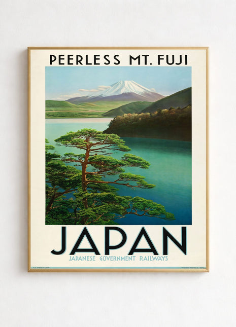 Mount Fuji Japan Vintage Unframed Travel Poster (1930s) — Snow-Capped Volcano & Lake Scene