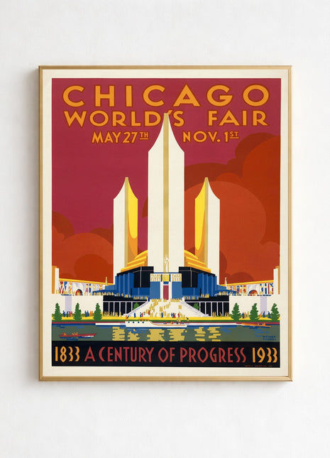 Chicago World’s Fair “A Century of Progress” Vintage Unframed Poster (1933) — Art Deco Skyline & Towers
