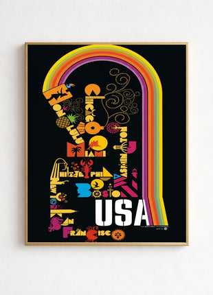 USA City Travel Vintage Unframed Poster (1980s) — Typographic Skyline Design, Department of Commerce