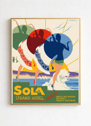 Sola Strand Hotel Norway Vintage Unframed Travel Poster (1931) — Art Deco Beach Scene by T.N. Rambøll