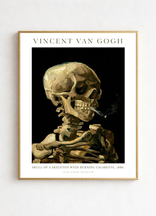 Vincent van Gogh “Skull of a Skeleton with Burning Cigarette” (1886) – Dark Humor Skeleton Smoking Art Print. Unframed
