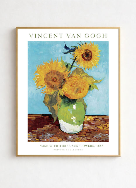 Three Sunflowers by Vincent van Gogh – Iconic Yellow Floral Still Life, Bold Post-Impressionist Sunflower Poster (1889). Unframed