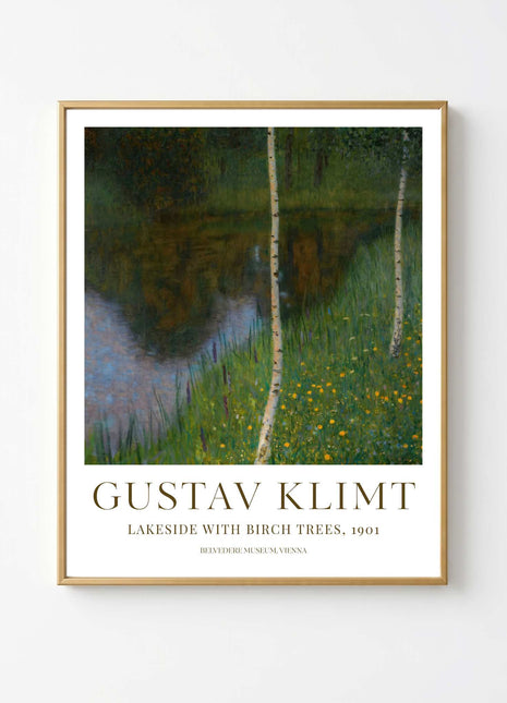 Gustav Klimt "Lakeside with Birch Trees" (1901) — Tranquil Nature Landscape Art Print. Unframed