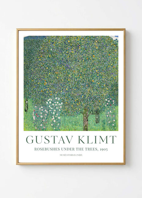 Gustav Klimt "Rosebushes Under the Trees" (1905) — Lush Garden Landscape  Art Print. Unframed