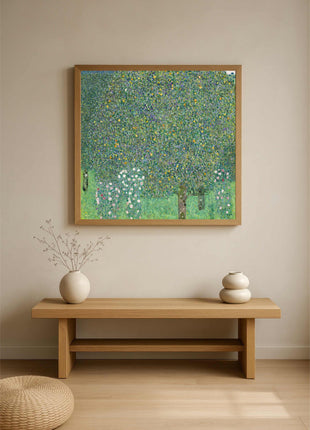 Gustav Klimt "Rosebushes Under the Trees" (1905) — Lush Garden Landscape Art Print. No Border. Unframed