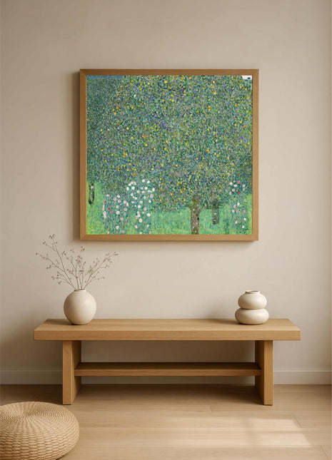 Gustav Klimt "Rosebushes Under the Trees" (1905) — Lush Garden Landscape Art Print. No Border. Unframed