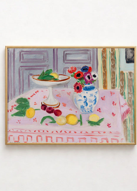 “The Pink Tablecloth” (1924–1925) – Henri Matisse Still Life Print, Elegant Interior with Floral Table Setting. Unframed
