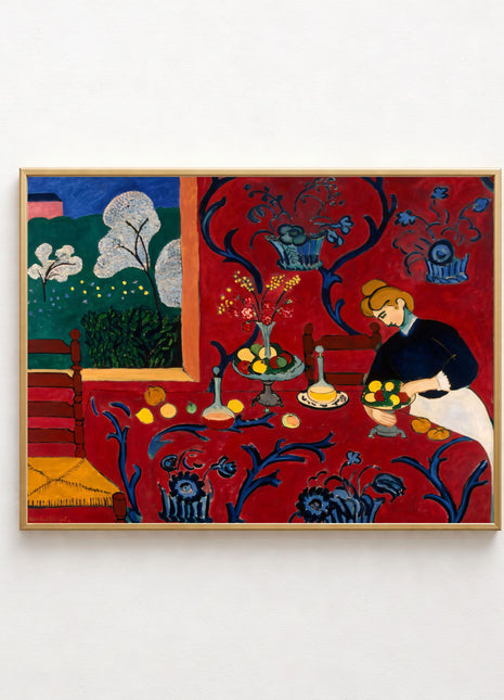 “The Dessert: Harmony in Red” (1908) – Henri Matisse Fauvist Interior Print, Iconic Red Dining Room Scene. Unframed