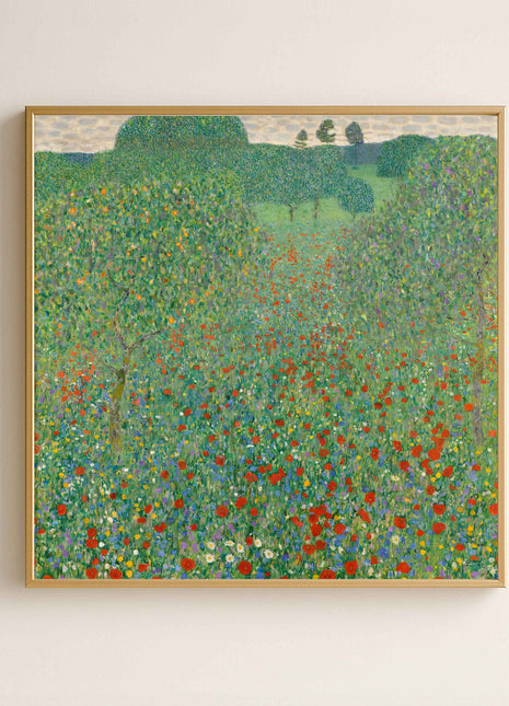 Gustav Klimt "Poppy Field" (1907) — Vibrant Floral Landscape Art Print. No Border. Unframed