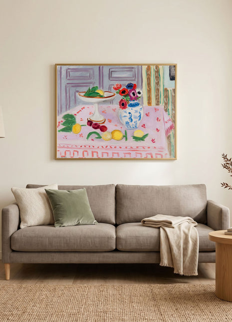 “The Pink Tablecloth” (1924–1925) – Henri Matisse Still Life Print, Elegant Interior with Floral Table Setting. Unframed