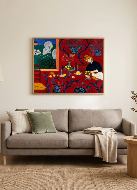 “The Dessert: Harmony in Red” (1908) – Henri Matisse Fauvist Interior Print, Iconic Red Dining Room Scene. Unframed