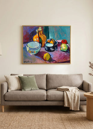 “Dishes and Fruit” (1901) – Henri Matisse Still Life Print, Early Modern Interior Scene. No Border. Unframed