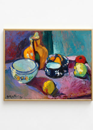 “Dishes and Fruit” (1901) – Henri Matisse Still Life Print, Early Modern Interior Scene. No Border. Unframed