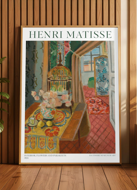 Henri Matisse “Interior, Flowers and Parakeets” (1924) – Lush Fauvist Interior, Colorful Vintage Art Print. Unframed