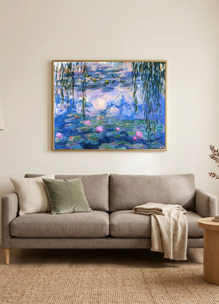 “Water Lilies” (c. 1916–1919) – Monet Impressionist Pond with Pink Lilies and Reflections. Unframed