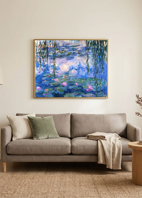 “Water Lilies” (c. 1916–1919) – Monet Impressionist Pond with Pink Lilies and Reflections. Unframed
