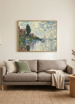 “At Petit-Gennevilliers” (1874) – Claude Monet River Scene Print, Impressionist Wall Art. Unframed