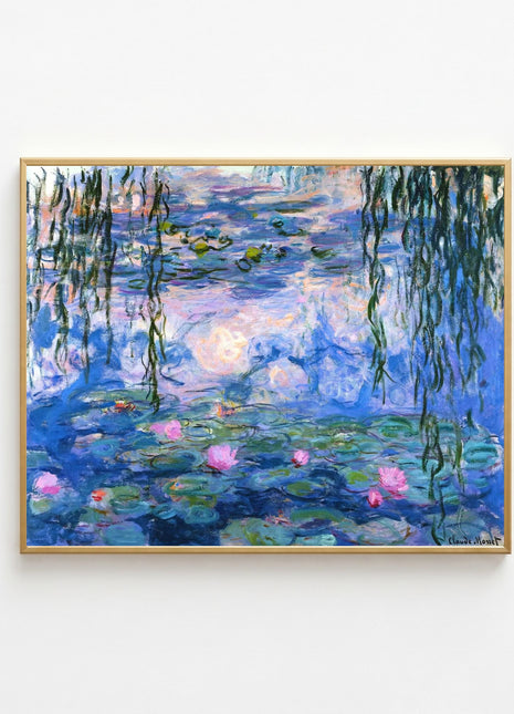 “Water Lilies” (c. 1916–1919) – Monet Impressionist Pond with Pink Lilies and Reflections. Unframed