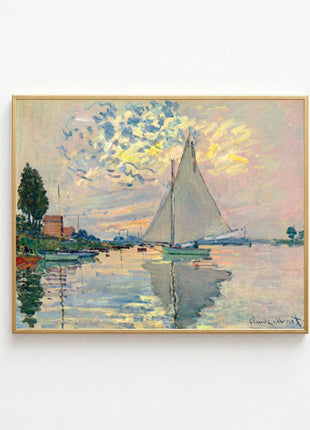 “Sailboat at Le Petit-Gennevilliers” (1874) – Claude Monet River Scene Print, Impressionist Wall Art. Unframed