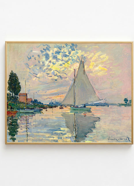 “Sailboat at Le Petit-Gennevilliers” (1874) – Claude Monet River Scene Print, Impressionist Wall Art. Unframed