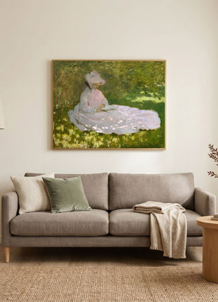 “Springtime” (1872) – Claude Monet Garden Scene Print, Impressionist Wall Art. No Border. Unframed