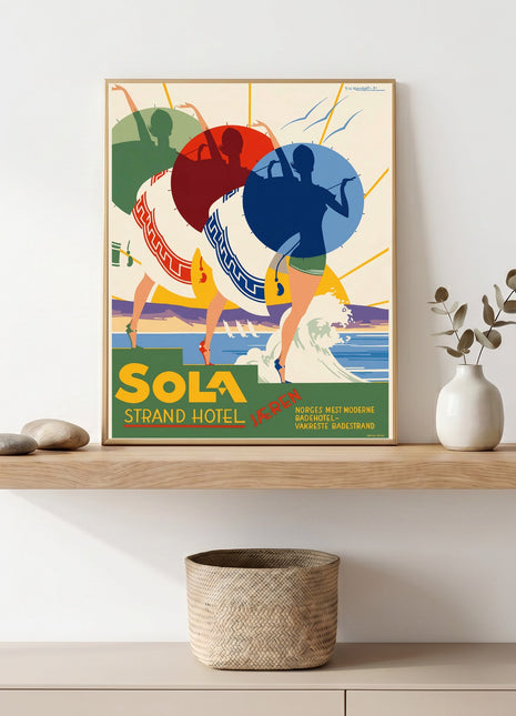 Sola Strand Hotel Norway Vintage Unframed Travel Poster (1931) — Art Deco Beach Scene by T.N. Rambøll