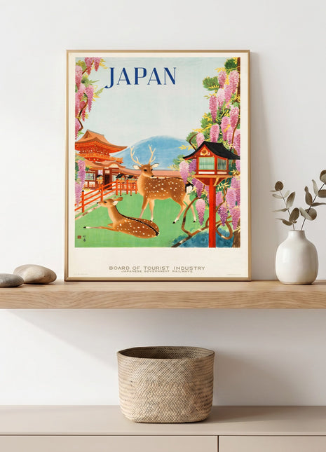 Nara Japan Vintage Unframed Travel Poster (1930s) — Todaiji Temple & Sacred Deer, Spring Scene