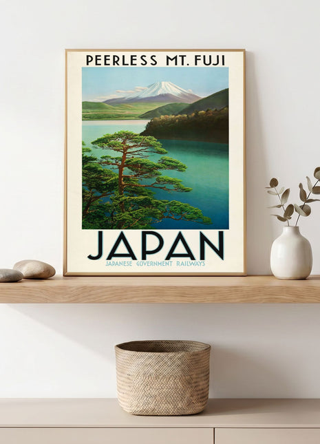 Mount Fuji Japan Vintage Unframed Travel Poster (1930s) — Snow-Capped Volcano & Lake Scene