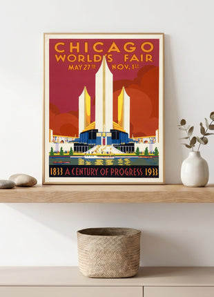 Chicago World’s Fair “A Century of Progress” Vintage Unframed Poster (1933) — Art Deco Skyline & Towers
