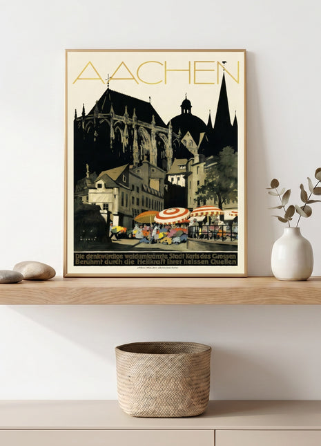 Aachen Germany Vintage Travel Unframed Poster (1928) — Cathedral Market Scene by Jupp Wiertz