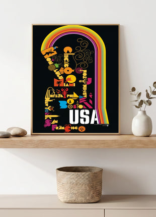 USA City Travel Vintage Unframed Poster (1980s) — Typographic Skyline Design, Department of Commerce