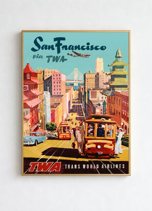 San Francisco Vintage Travel Unframed Poster (1950s) — TWA Airline, Chinatown & Cable Cars