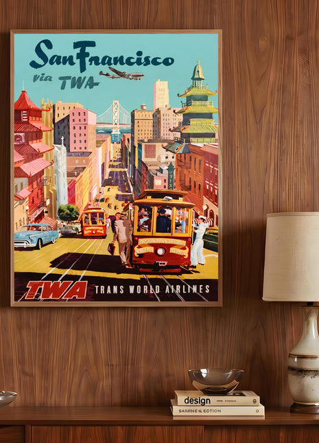 San Francisco Vintage Travel Unframed Poster (1950s) — TWA Airline, Chinatown & Cable Cars