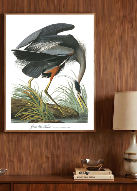 Great Blue Heron Vintage Print — From John James Audubon’s Birds of America (1827–1838). Unframed