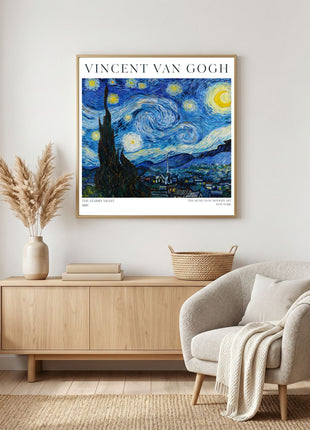 “The Starry Night” (1889) – Vincent van Gogh Night Sky Print, Post-Impressionist Wall Art. Unframed