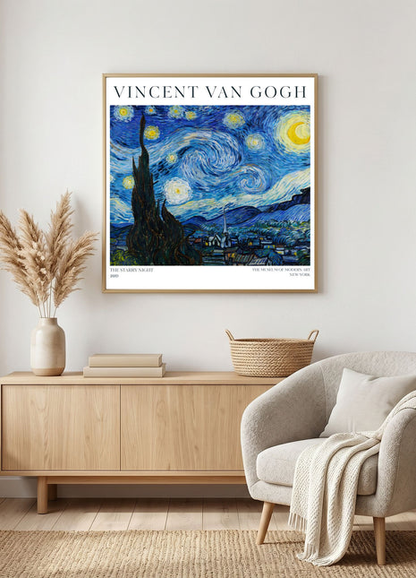 “The Starry Night” (1889) – Vincent van Gogh Night Sky Print, Post-Impressionist Wall Art. Unframed