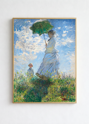Woman with a Parasol – Madame Monet and Her Son by Claude Monet – Iconic Summer Scene, Light-Filled Impressionist Landscape Poster (1875). No Border. Unframed