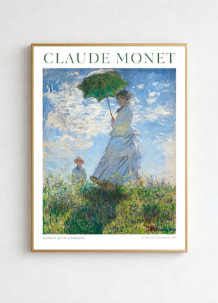 Woman with a Parasol – Madame Monet and Her Son by Claude Monet – Iconic Breezy Summer Scene, Light-Filled Impressionist Landscape Poster (1875). Unframed