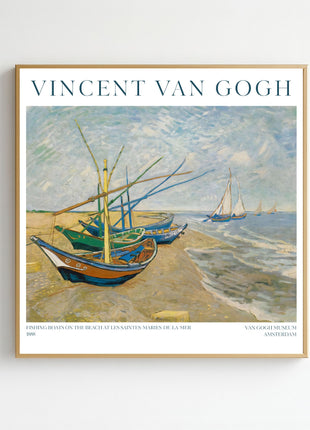 “Fishing Boats on the Beach at Les Saintes-Maries-de-la-Mer” (1888) – Vincent van Gogh Coastal Seascape Print. Unframed